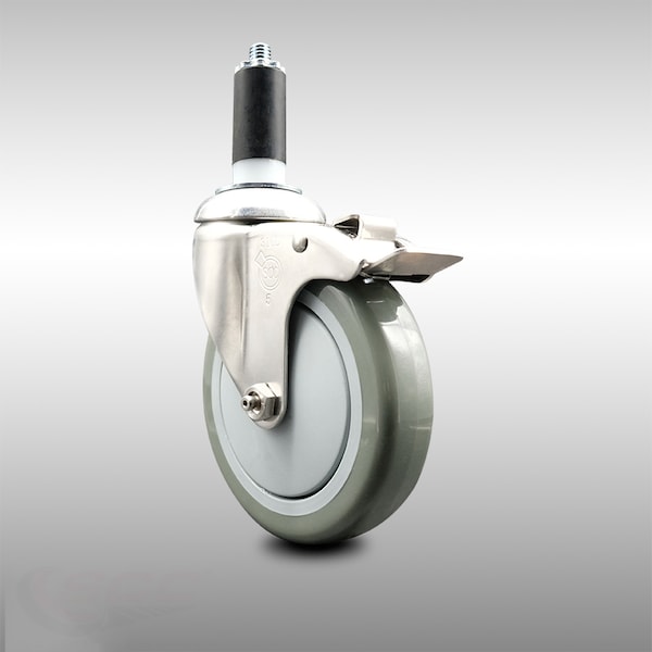 5 Inch 316SS Gray Poly Swivel 1-1/4 Inch Expanding Stem Caster Lock Brake SCC